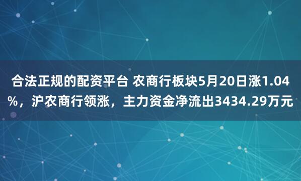合法正规的配资平台 农商行板块5月20日涨1.04%，沪农商行领涨，主力资金净流出3434.29万元